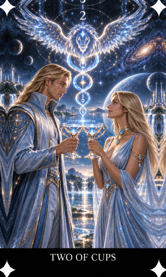 Two of Cups card from the Galactic Origins Tarot deck